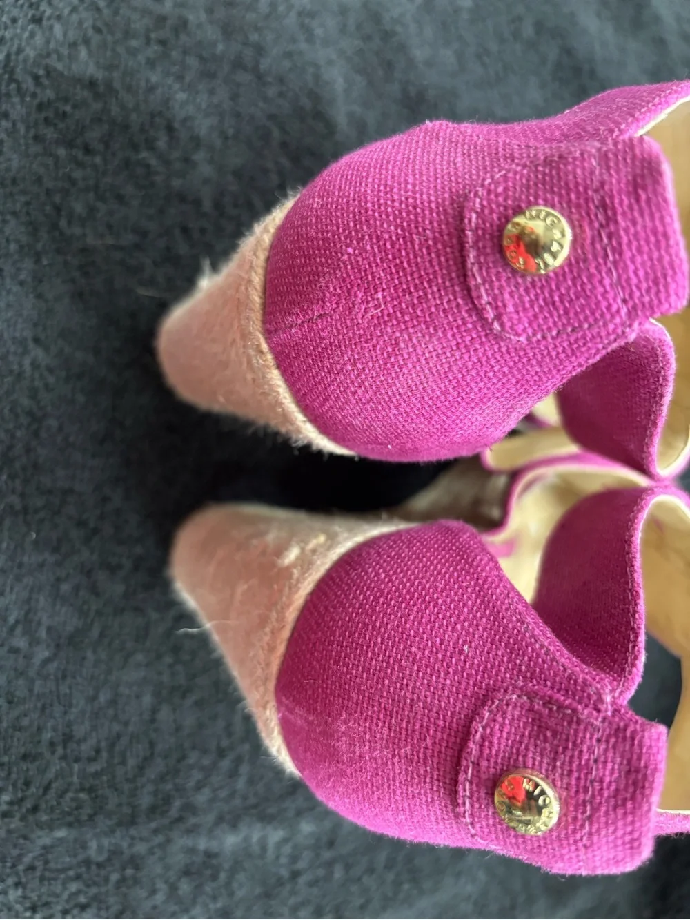 Michael Kors Fuchsia Canvas Espadrille Wedge Sandals with Gold Zipper